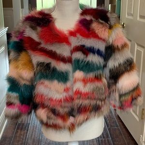 Rainbow rabbit fur coat